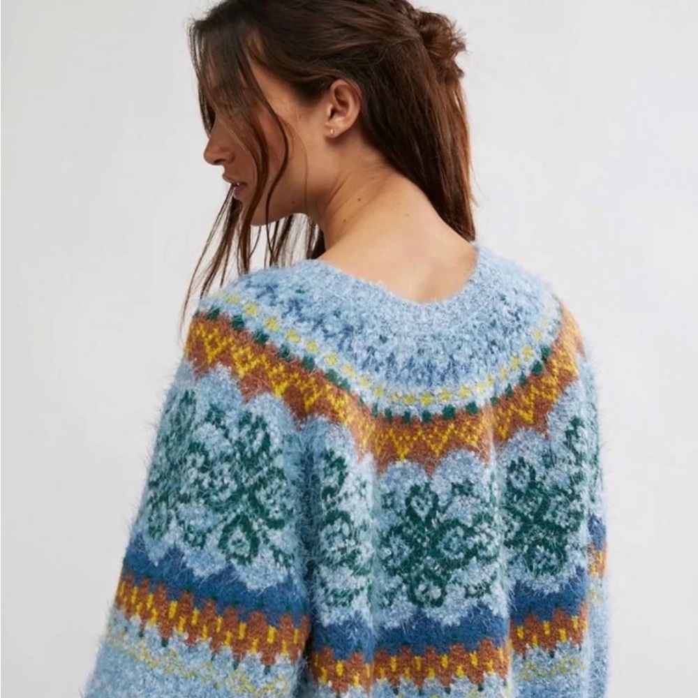 NWT Free People Festive Frost Sweater Ice Blue Size M - Picture 6 of 11